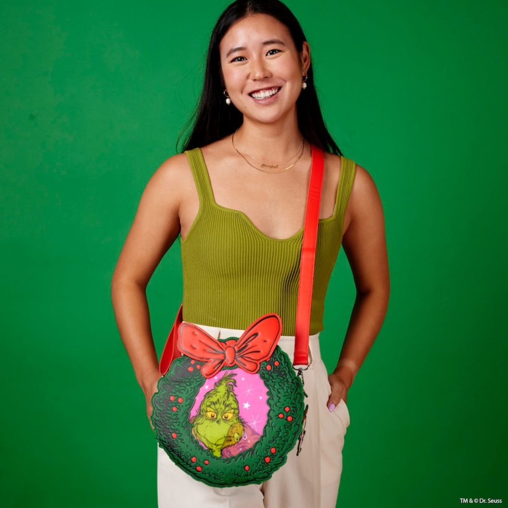Universal Studios Parks Grinch and Max Lenticular Wreath Loungefly Crossbody Bag - Picture 12 of 12